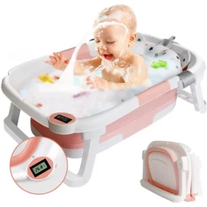 Home Baby Bath Tub Toddler Bathtub with Thermometer Portable Collapsible Baby Shower