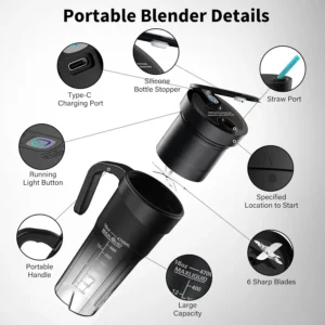 Home Portable Blender for Shakes and Smoothies, 16 Oz Rechargeable USB-C 6 Blades NEW